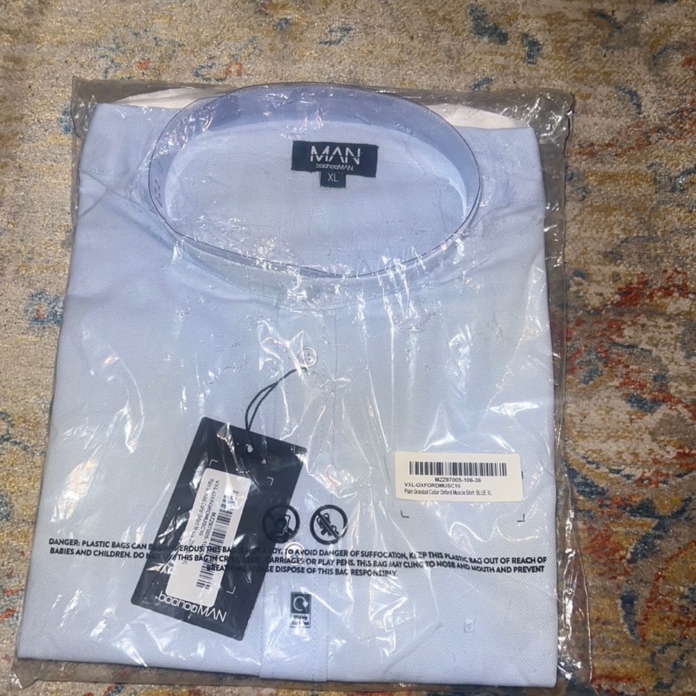 Mens light blue boohooman button up shirt Xl